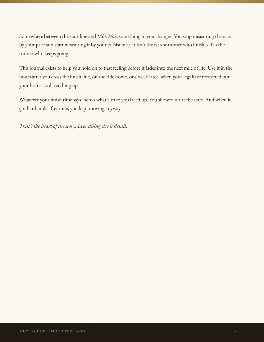 Journal page: Somewhere between the start line and Mile 26.2, something in you changes